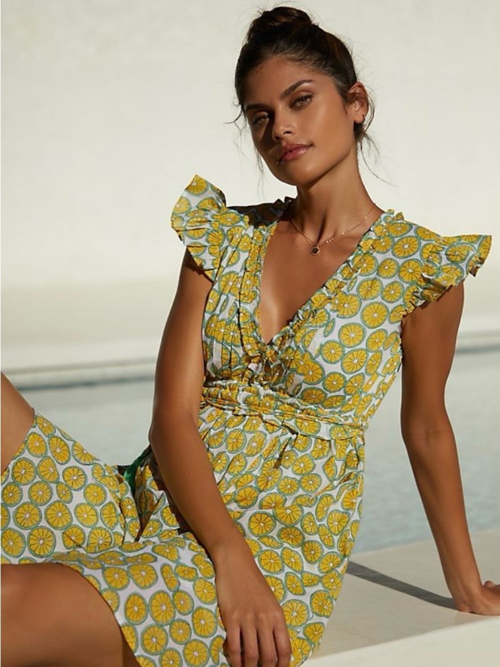 Anthropologie Mer St Barth Noemi Cover Up Dress, yellow, size large